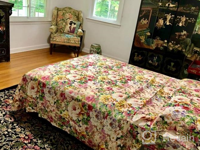 img 1 attached to FADFAY Sheet Set King Farmhouse Bedding Rose And Hydrangea Flower Printed 100% Cotton Blue Floral Bed Sheet Shabby Vintage Deep Pocket Fitted Sheet 4-Pieces King review by Stephanie Hammons