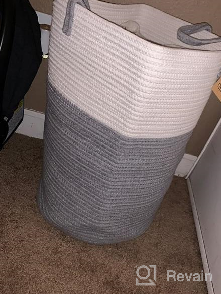 img 1 attached to Woven Cotton Rope Laundry Hamper By YOUDENOVA, 58L - Collapsible Basket For Clothing And Blanket Organization - Bedroom And Laundry Room Storage Solution - Brown And White review by Chris Knight