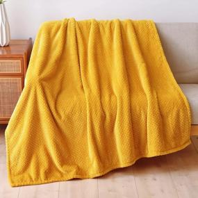 img 4 attached to NEWCOSPLAY Super Soft Throw Blanket Leaves Pattern Silky Flannel Fleece Lightweight All Season Mustard Yellow 50X60 Inches.