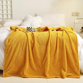 img 3 attached to NEWCOSPLAY Super Soft Throw Blanket Leaves Pattern Silky Flannel Fleece Lightweight All Season Mustard Yellow 50X60 Inches.