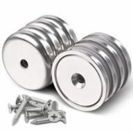 100lbs heavy duty neodymium magnets with hole and stainless screws - perfect for wall hanging, office & crafts - pack of 8 - dia 1.26 inch logo