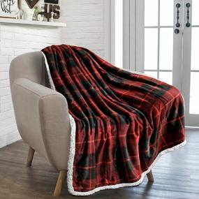 img 4 attached to PAVILIA Premium Plaid Sherpa Fleece Throw Blanket Super Soft, Cozy, Plush, Lightweight Microfiber, Reversible Throw For Couch, Sofa, Bed, All Season (50 X 60 Inches Red)