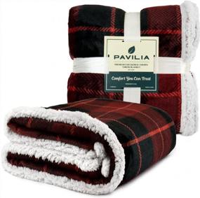 img 3 attached to PAVILIA Premium Plaid Sherpa Fleece Throw Blanket Super Soft, Cozy, Plush, Lightweight Microfiber, Reversible Throw For Couch, Sofa, Bed, All Season (50 X 60 Inches Red)