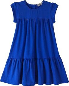 img 4 attached to Youwon Girls A-Line Tiered Swing Dress - Short Sleeve Solid Color Tunic for Ages 2-16