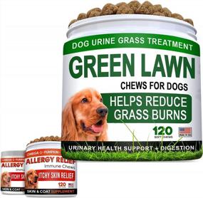 img 4 attached to Grass Burn Spot Chews + Allergy Relief Dog Treats W/ Omega 3 Bundle - Dog Pee Lawn Saver + Itchy Skin Relief - DL-Methionine + Enzymes + Pumpkin + Turmeric - 360 Soft Chews - Made In USA