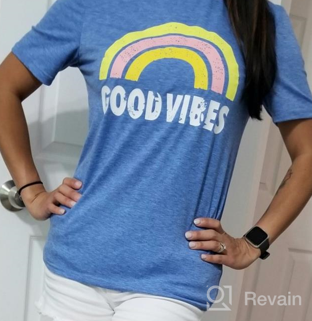 img 1 attached to 🌈 YEXIPO Women's Good Vibes Rainbow Graphic Tee: Short Sleeve Summer Top with Cute, Funny Print review by Mick Ohlrogge