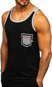 img 3 attached to Hongqizo Sleeveless Pocket Muscle Cotton Men's Clothing best on Shirts