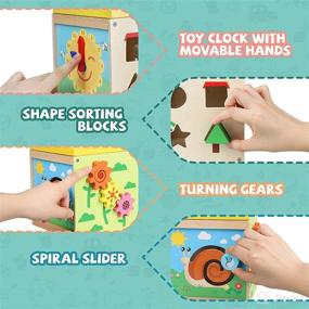 img 3 attached to Wooden Baby Activity Cube for Toddlers 1-3 - Educational Toys for 1 Year Old 🧩 with Busy Bead Maze - Learning Games for 9-10 Month Old Baby - Fun Cube Toy Gift