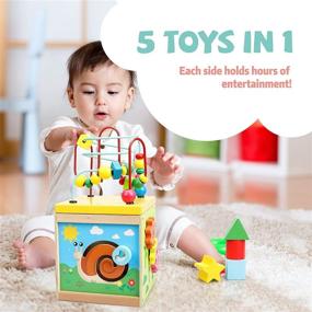 img 1 attached to Wooden Baby Activity Cube for Toddlers 1-3 - Educational Toys for 1 Year Old 🧩 with Busy Bead Maze - Learning Games for 9-10 Month Old Baby - Fun Cube Toy Gift