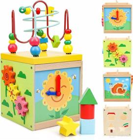 img 4 attached to Wooden Baby Activity Cube for Toddlers 1-3 - Educational Toys for 1 Year Old 🧩 with Busy Bead Maze - Learning Games for 9-10 Month Old Baby - Fun Cube Toy Gift