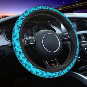 img 3 attached to 🦋 Universal 15 Inches Blue Butterfly Steering Wheel Cover for Women with 2pcs Car Coasters - Fashionable Non-Slip Design Suitable for Men - Perfect Gift Option