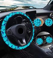 🦋 universal 15 inches blue butterfly steering wheel cover for women with 2pcs car coasters - fashionable non-slip design suitable for men - perfect gift option логотип