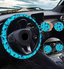 img 4 attached to 🦋 Universal 15 Inches Blue Butterfly Steering Wheel Cover for Women with 2pcs Car Coasters - Fashionable Non-Slip Design Suitable for Men - Perfect Gift Option