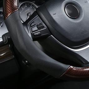 img 1 attached to 🚗 ALEMODR Universal 15 inch Brown Carbon Fiber Leather Steering Wheel Cover