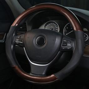 img 2 attached to 🚗 ALEMODR Universal 15 inch Brown Carbon Fiber Leather Steering Wheel Cover