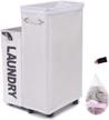 tall slim rolling laundry hamper with breathable mesh liner & wheels - caroeas waterproof & dustproof laundry cart (white) logo