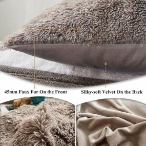img 1 attached to XeGe 2 Pieces Faux Fur Throw Pillow Covers, Shaggy Fluffy Cushion Covers, Cute Fuzzy Decorative Pillow Covers, Plush Furry Velvet Pillowcases For Bed Couch Living Room (18''X18'', Khaki Ombre)