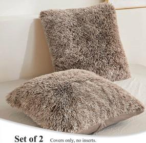 img 3 attached to XeGe 2 Pieces Faux Fur Throw Pillow Covers, Shaggy Fluffy Cushion Covers, Cute Fuzzy Decorative Pillow Covers, Plush Furry Velvet Pillowcases For Bed Couch Living Room (18''X18'', Khaki Ombre)