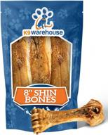 k9warehouse meaty dog bones for agressive chewers - сделано в сша и долговечны - 3 упаковки длиной 8 дюймов - лучше всего для средних и крупных собак - 100% натуральные говяжьи кости голени с костным мозгом - занимают собак логотип
