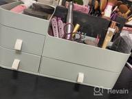 img 1 attached to White Makeup Organizer For Vanity - Cosmetic Storage Box With Drawers, Large Desk Organizer For Lipstick, Brushes, Skincare, Lotions, Perfumes, Eyeshadow & Nail Polish Bathroom Countertops review by Bob Novitsky