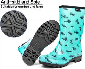 img 2 attached to Colorful Floral Printed Waterproof Rain Boots For Women By DKSUKO - Mid Calf Garden Shoes With Comfort Insole, Glossy Finish, And Classic Short Wellies Style
