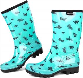 img 4 attached to Colorful Floral Printed Waterproof Rain Boots For Women By DKSUKO - Mid Calf Garden Shoes With Comfort Insole, Glossy Finish, And Classic Short Wellies Style
