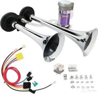 🔊 wuehdc 12v 150db dual trumpet horns kit with compressor for car train truck boat - enhanced chrome zinc motorcycle air horns логотип