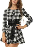 allegra womens plaids sleeves belted women's clothing : dresses logo