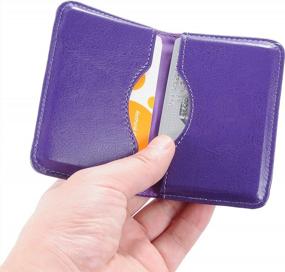 img 3 attached to Wisdompro Purple PU Leather Business Card Holder - 2-Sided Folio Pocket Wallet With Magnetic Closure For Men And Women