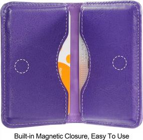 img 2 attached to Wisdompro Purple PU Leather Business Card Holder - 2-Sided Folio Pocket Wallet With Magnetic Closure For Men And Women