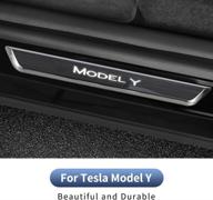 аксессуары tesplus tsela model y защитная накладка на порог двери накладка на порог со светодиодной подсветкой накладка на порог для модели y 2020 2021 2022 модное элитное украшение черного цвета (4 шт.) логотип