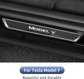 img 4 attached to Аксессуары Tesplus Tsela Model Y Защитная накладка на порог двери Накладка на порог со светодиодной подсветкой Накладка на порог для модели Y 2020 2021 2022 Модное элитное украшение черного цвета (4 шт.)