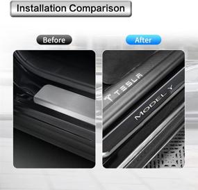 img 2 attached to Аксессуары Tesplus Tsela Model Y Защитная накладка на порог двери Накладка на порог со светодиодной подсветкой Накладка на порог для модели Y 2020 2021 2022 Модное элитное украшение черного цвета (4 шт.)