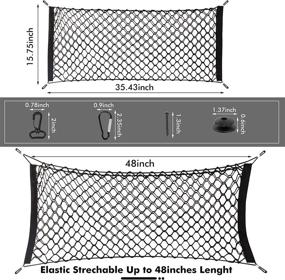 img 1 attached to Растяжимая задняя сетка для грузовика и трехслойная сетка органайзера для автомобиля - универсальные аксессуары для салона автомобиля для SUV и джипов, тяжеловесные регулируемые резиновые сетки в багажнике с крюком для ограждения детей и домашних животных на заднем сиденье.