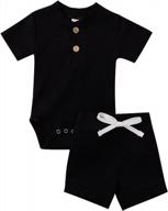 очаровательный летний комплект унисекс для младенцев: комплект одежды в рубчик hzykok из 2 предметов с топами с короткими рукавами и шортами из твердой хлопчатобумажной ткани логотип