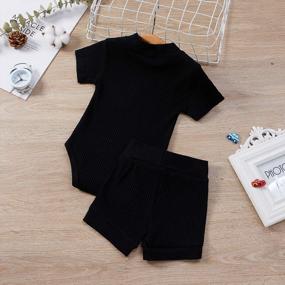 img 2 attached to Adorable Unisex Infant Summer Outfit: HZYKOK 2PCS Ribbed Clothes Set With Short Sleeve Tops And Shorts In Solid Cotton Fabric