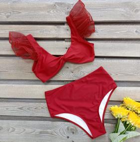 img 1 attached to SPORLIKE Women Ruffle High Waist Swimsuit Two Pieces Push Up Tropical Print Bikini