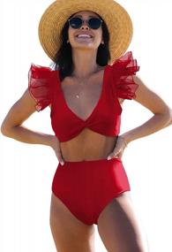 img 4 attached to SPORLIKE Women Ruffle High Waist Swimsuit Two Pieces Push Up Tropical Print Bikini