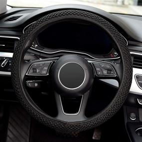img 2 attached to 🚗 LABBYWAY Microfiber Steering Wheel Cover - Universal 15 Inch Car Elastic Stretch, Warm in Winter & Cool in Summer - Black