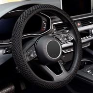 🚗 labbyway microfiber steering wheel cover - universal 15 inch car elastic stretch, warm in winter & cool in summer - black logo