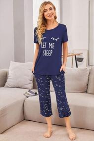 img 3 attached to MAXMODA Women'S Pajama Set: Short Sleeve Printed Sleepwear Tops With Capri Pants Pocket PJs