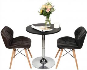 img 1 attached to Стильный и универсальный 35-дюймовый круглый барный стол с регулируемой высотой и поворотным дизайном из хромированного металла и дерева черного цвета
