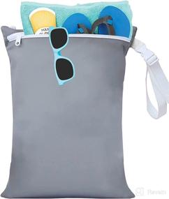 img 4 attached to 👶 Yakuss Waterproof Reusable Cloth Diaper Wet Dry Bags - Travel Beach Pool Yoga Gym Sports Duffel Bags for Soiled Baby Items, Swimsuits & Wet Clothes - Large Size, Grey, with Two Zippered Pockets and Stroller Strap