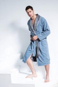img 2 attached to Мужской халат из микрофибры с плюшевой подкладкой - Роскошный мужской банный халат до колен, теплые халаты спа-качества