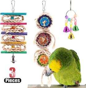 img 4 attached to 🐦 Hilitchi 3 Pack Bird Toys Set for Parrots, Parakeets, Conures, and Cockatiels - Hanging Bells, Rattan Balls, and Twisted String - Small Parakeet Cage Accessories for Decor and Entertainment