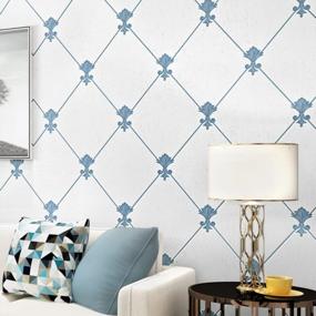 img 2 attached to QIHANG European Modern Simple 3D Non-Woven Imitation Deerskin Wallpaper Living Room TV Background Diamond Lattice Pattern Wall Paper Roll 1.73'(0.53M)*32.8'(10M)=57 Sq.Ft(5.3M2) (Blue)