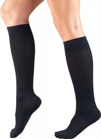 img 1 attached to Стильные и удобные компрессионные носки Truform темно-синего цвета для женщин - 15-20 мм рт. ст., длина до колена выше икры, большие (1973NV-L)