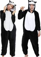 unisex animal onesie pajama costume - black dog husky for halloween, cosplay, and loungewear - women's size medium logo