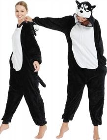 img 1 attached to Unisex Animal Onesie Pajama Costume - Black Dog Husky For Halloween, Cosplay, And Loungewear - Women'S Size Medium