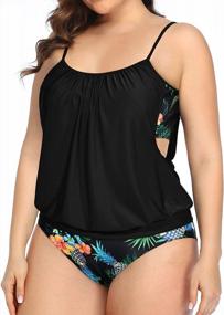 img 2 attached to Two-Piece Plus Size Swimsuit Set For Women With Blouson Tankini Top, Tummy Control Shorts, And Double Layer Design For Maximum Coverage And Comfort